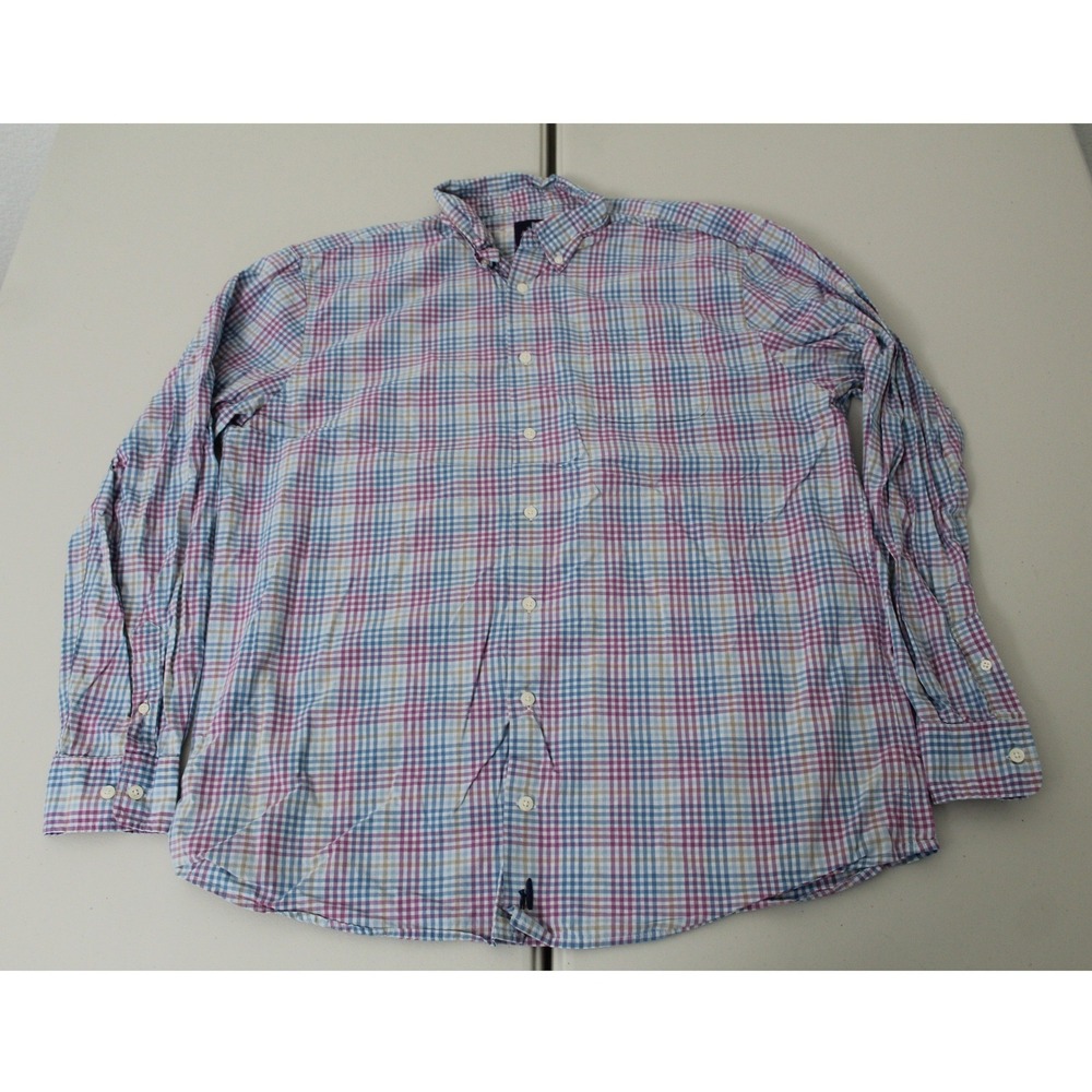 Johnnie-O Mens XL Plaid Button Down Shirt Multi Color Long Sleeve Surfer Logo